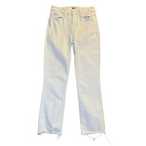 Paige Cindy Crop High Rise Straight Leg Jeans Crisp White Size 4 26 Raw Hem NWOT